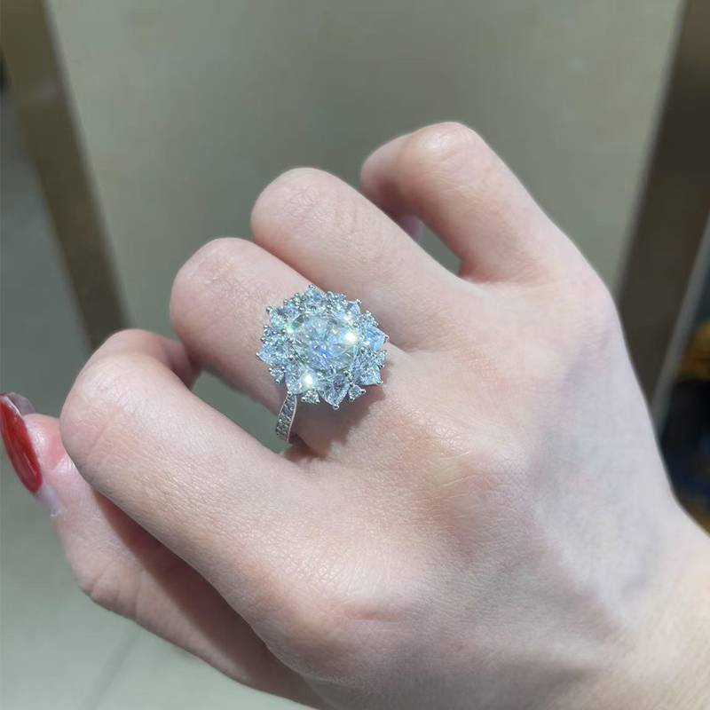 蛋形Women's RingS925银镀白金定制选款主石Moissanite2.0ct/副石高碳钻